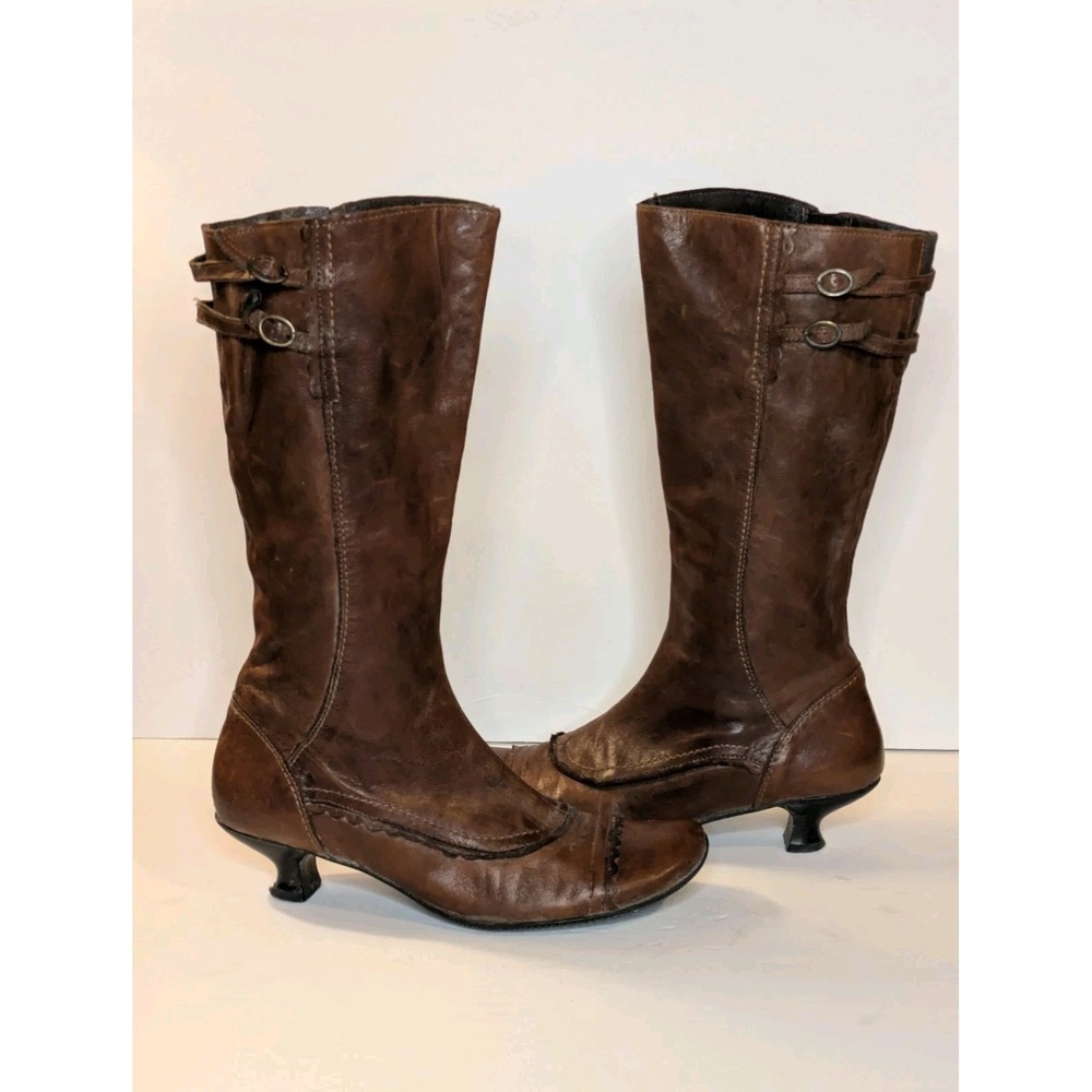 Davos Gomma Italian Leather Boots Womens US 8 EU 39 Kitten Heel Equestrian Boho